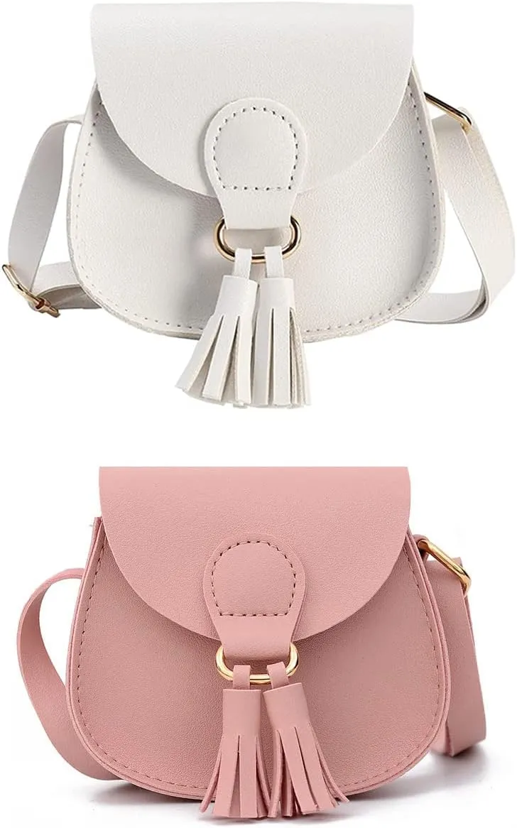 2 Pack Toddler Crossbody Novelty Wallets Purse for Girls Tassels Purity Colors Mini Shoulder Bag Crossbody Bag for Girls