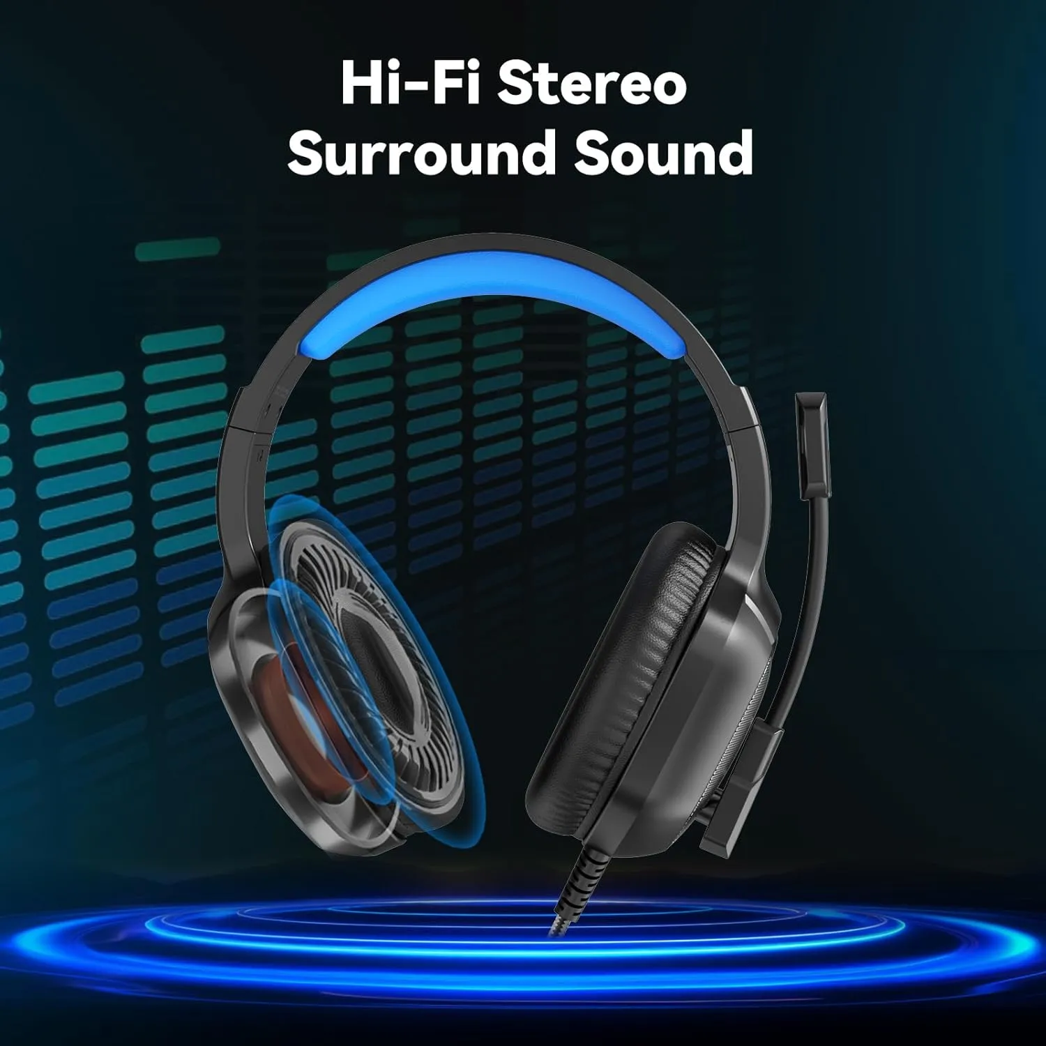A36 Gaming Headset with Microphone for Pc, Xbox One Series X/s, Ps4, Ps5, Switch, Stereo Wired Noise Cancelling Over-Ear Headphones with Mic for Computer, Laptop, Mac, Nintendo, Gamer (Blue)