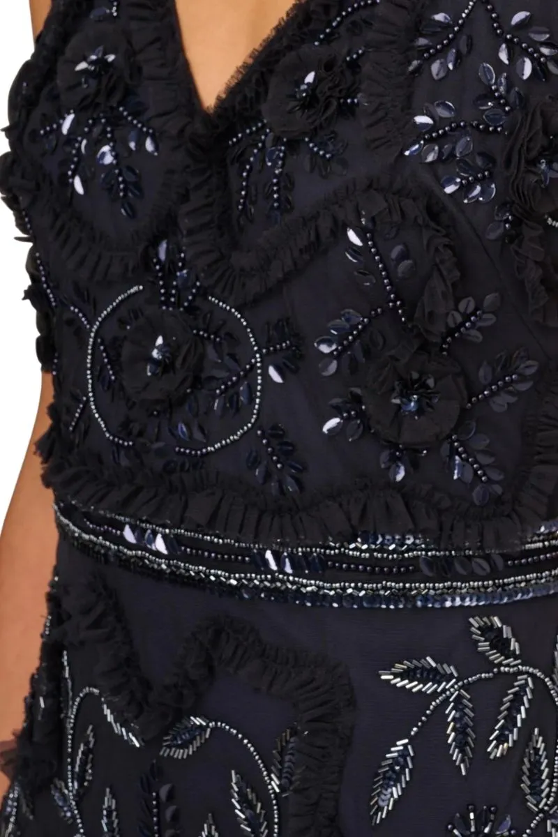 Aidan Mattox Mini Ruffled Beaded Gown