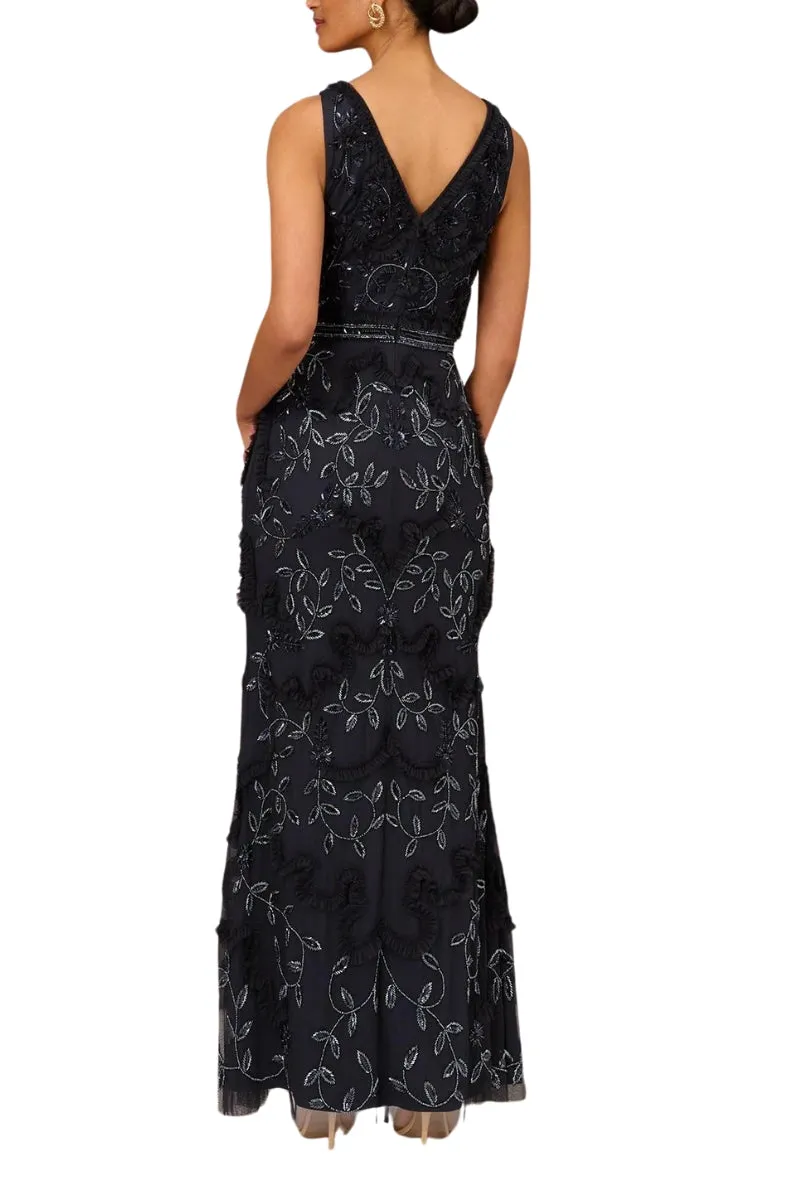 Aidan Mattox Mini Ruffled Beaded Gown