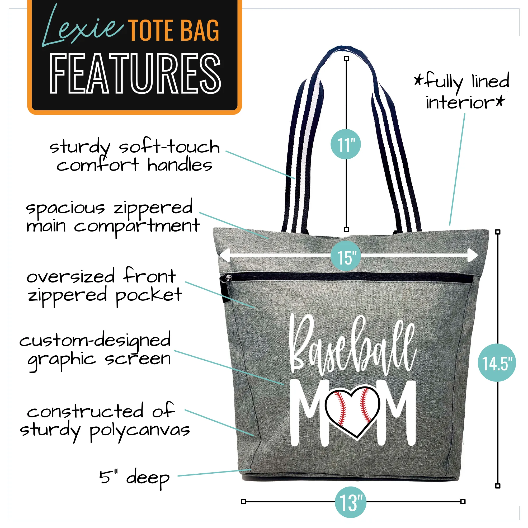 Baseball Mom Lexie Gray Tote Bag for Moms