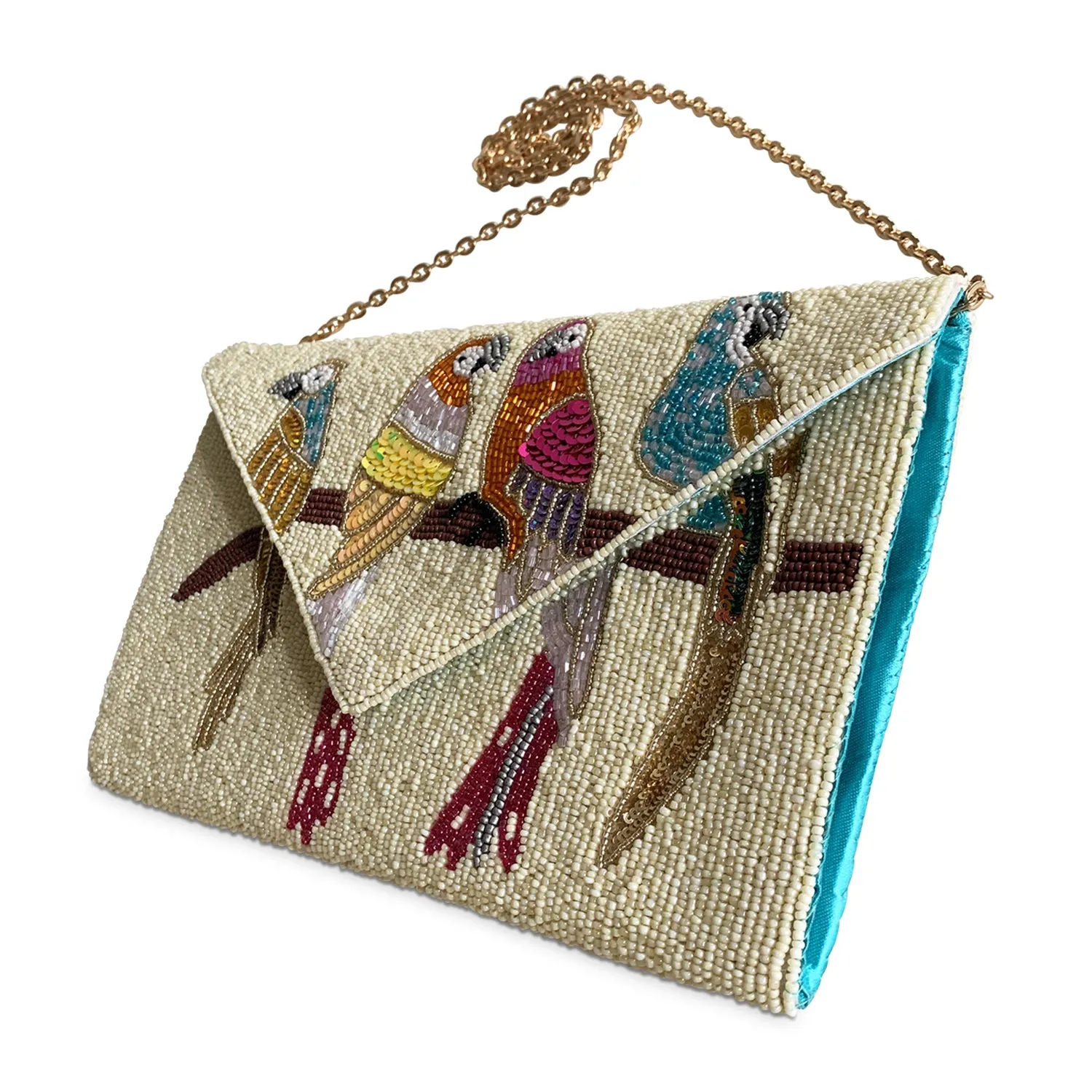 Beaded Clutch Bag | Ivory Parrots