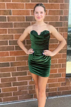 Bodycon Sweetheart Drark Green Velvet Short Homecoming Dresses VK082004