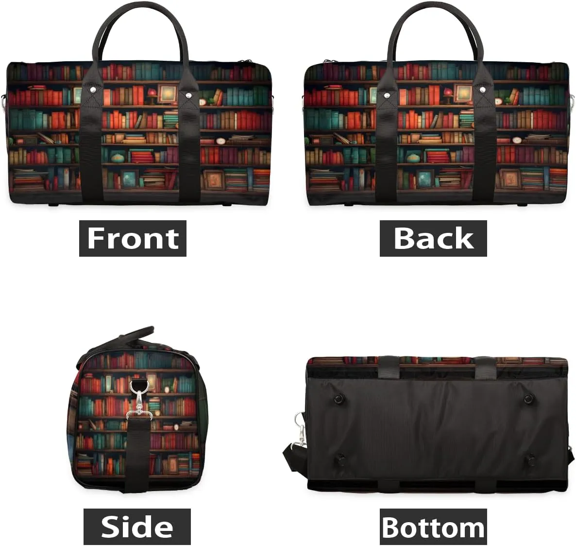 Bookshelf Travel Duffle Bag, Sports Gym Bags for Women Men, Carry On Weekender Overnight Workout Airplane Trips Bag