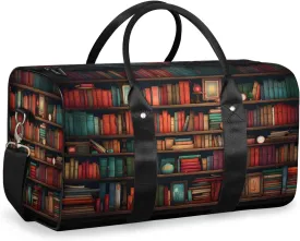 Bookshelf Travel Duffle Bag, Sports Gym Bags for Women Men, Carry On Weekender Overnight Workout Airplane Trips Bag