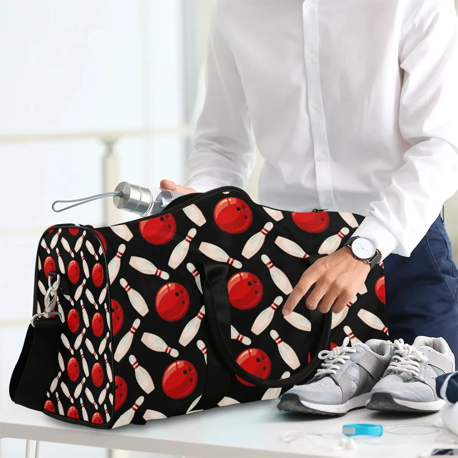 Bowling Ball Travel Duffle Bag, Weekender Bags for Women Men Black Carry on Overnight Bag Waterproof Gym Bags, Hospital Bag for Labor and Delivery