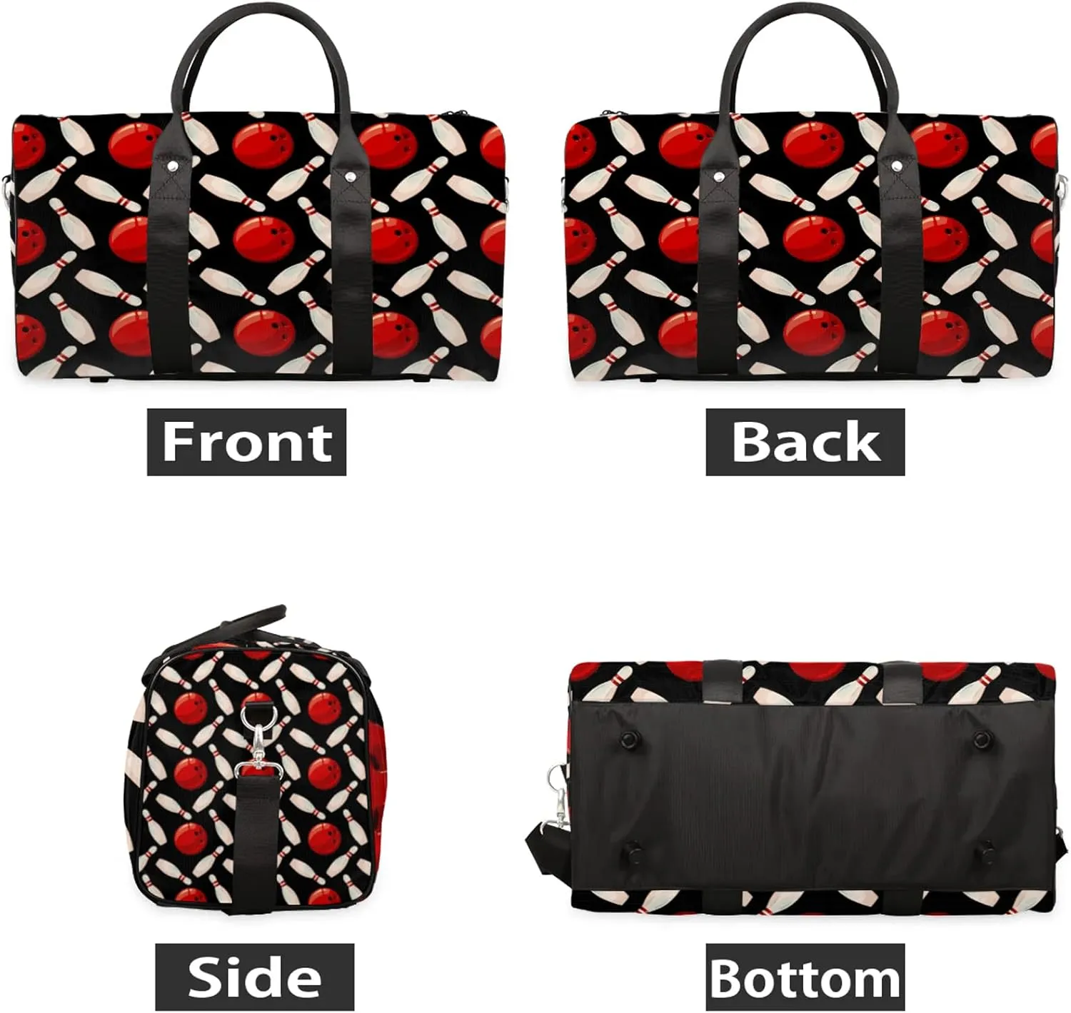 Bowling Ball Travel Duffle Bag, Weekender Bags for Women Men Black Carry on Overnight Bag Waterproof Gym Bags, Hospital Bag for Labor and Delivery