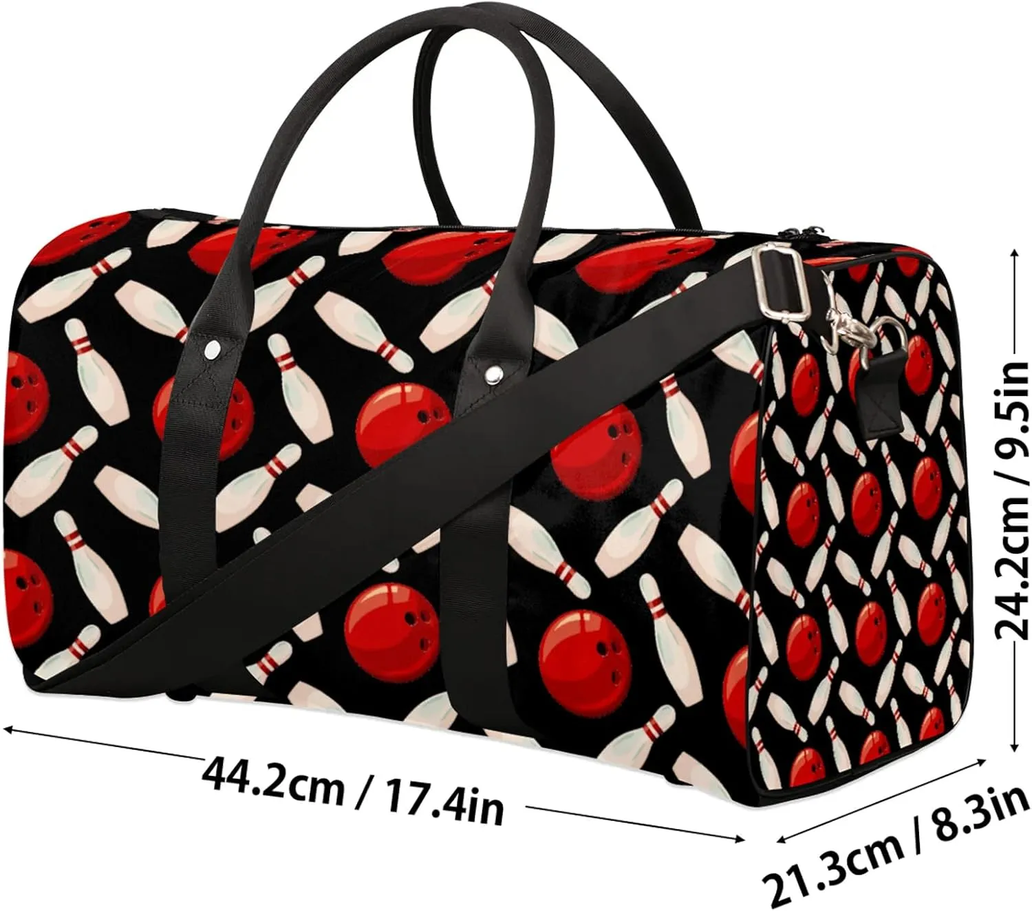 Bowling Ball Travel Duffle Bag, Weekender Bags for Women Men Black Carry on Overnight Bag Waterproof Gym Bags, Hospital Bag for Labor and Delivery