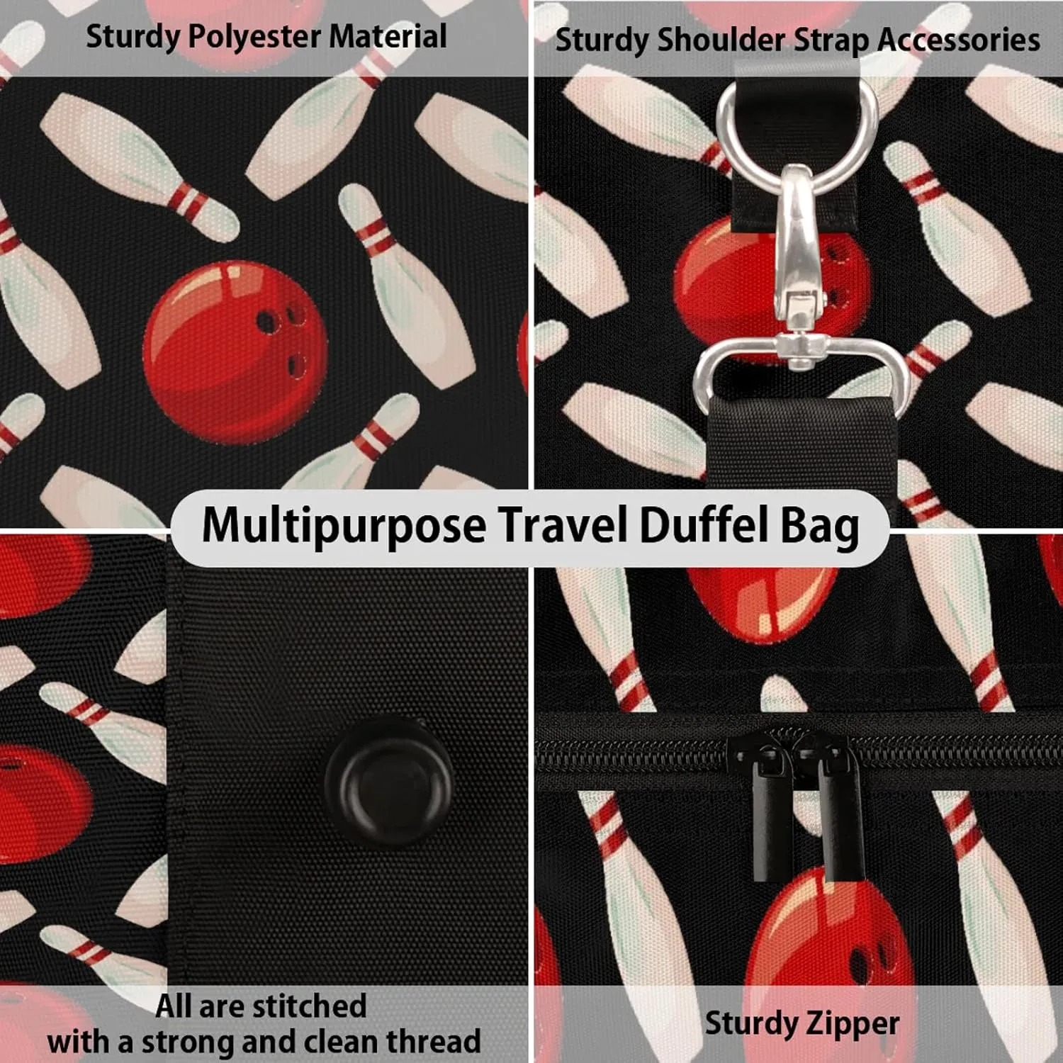 Bowling Ball Travel Duffle Bag, Weekender Bags for Women Men Black Carry on Overnight Bag Waterproof Gym Bags, Hospital Bag for Labor and Delivery
