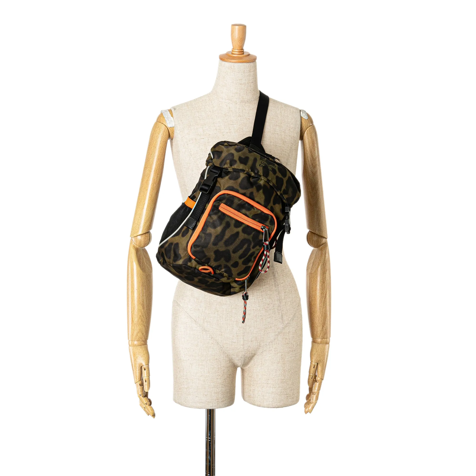 Brown Burberry Nylon Leopard Print Leo Sling Backpack