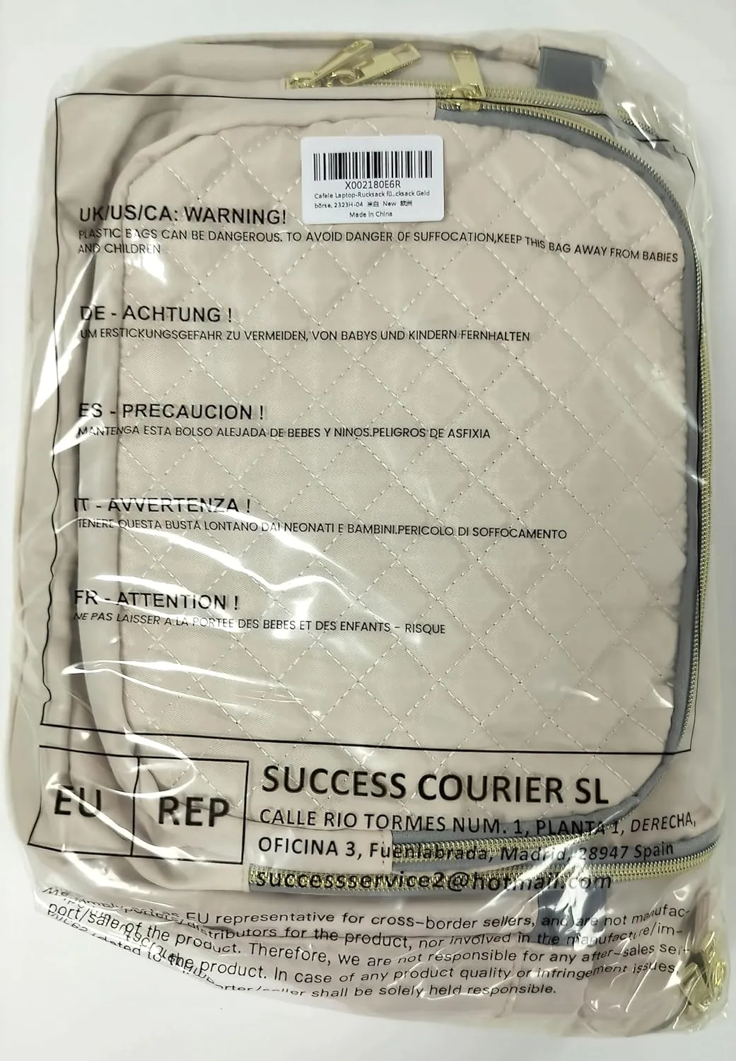 CAFELE Laptop Backpack for Women, 17.3 Inch Computer Backpack for Teacher Nurse with Water Resistant, Lightweight Travel Work Backpack with USB Port, Quilted Commuter Backpack purse,Beige (2323H-04)