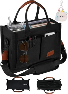 Canvas Tote Bag Purse for Women with Zipper Closure, Individual Compartments & Bottom Suppor