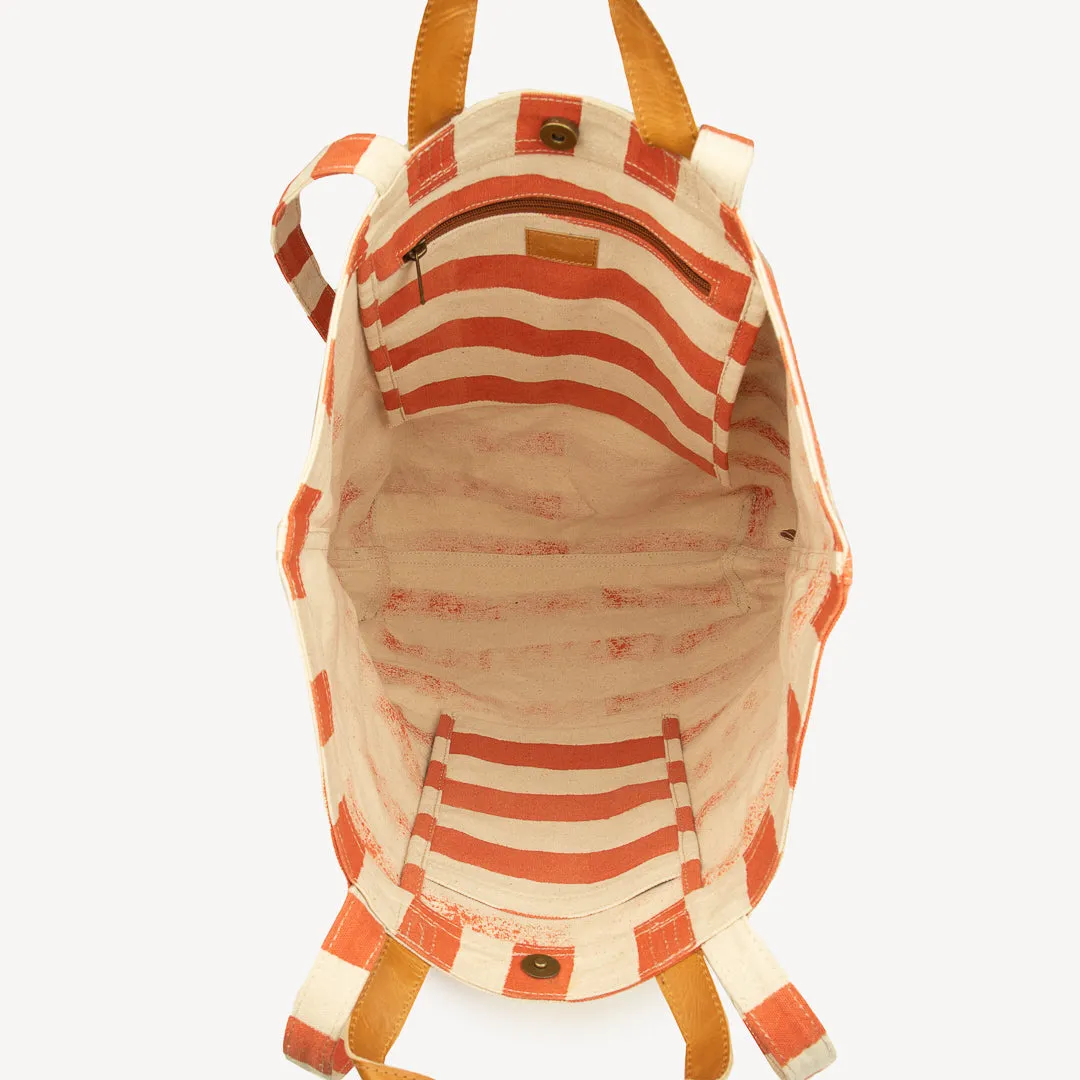 Carryall Canvas Tote - Large Cinnamon Stripe Print by Joyn