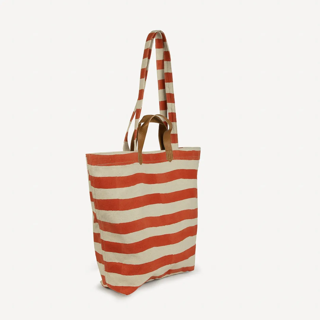 Carryall Canvas Tote - Large Cinnamon Stripe Print by Joyn