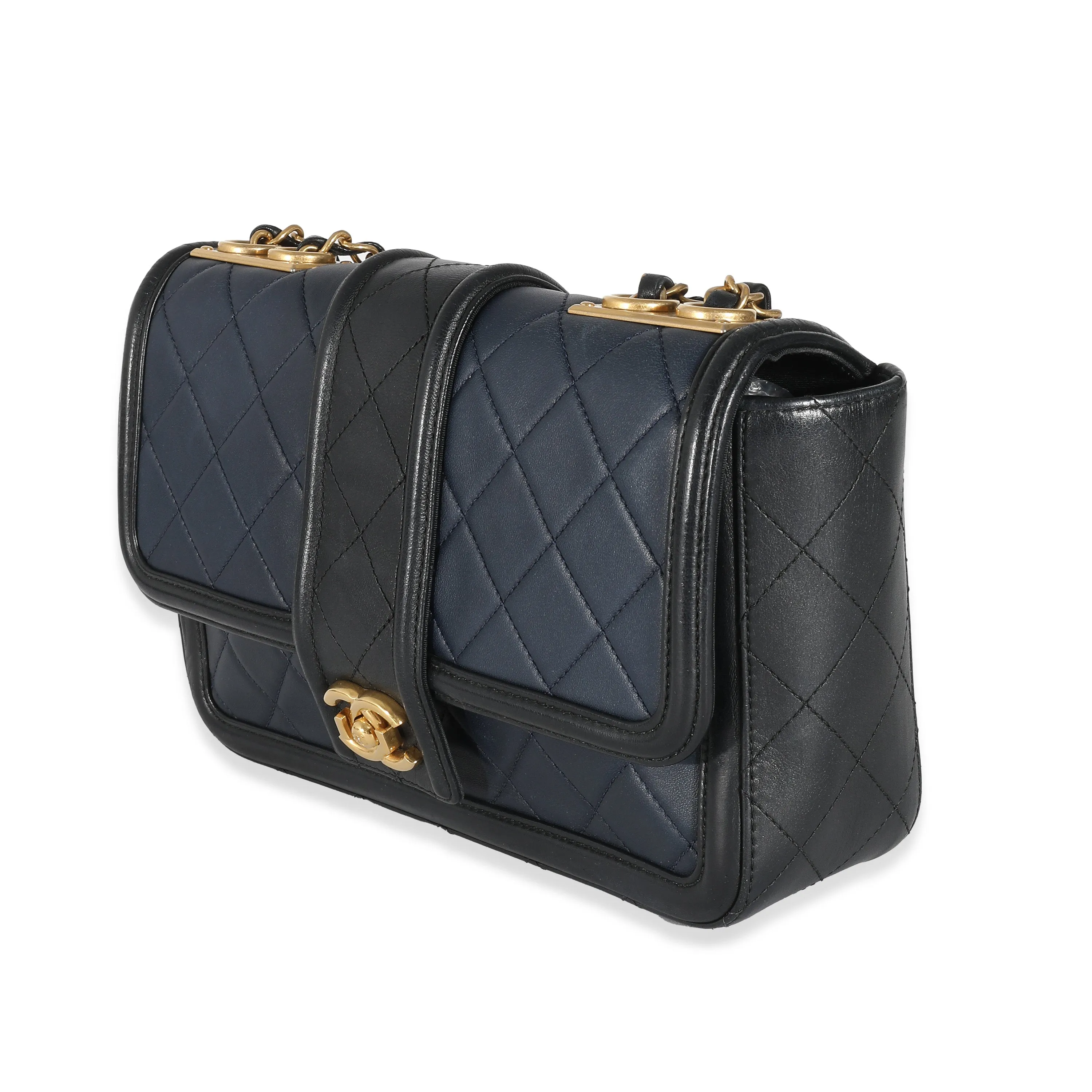 CHANEL Navy Black Quilted Lambskin Medium Elegant CC New Bag