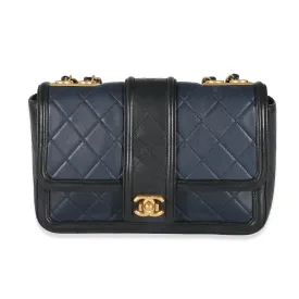CHANEL Navy Black Quilted Lambskin Medium Elegant CC New Bag