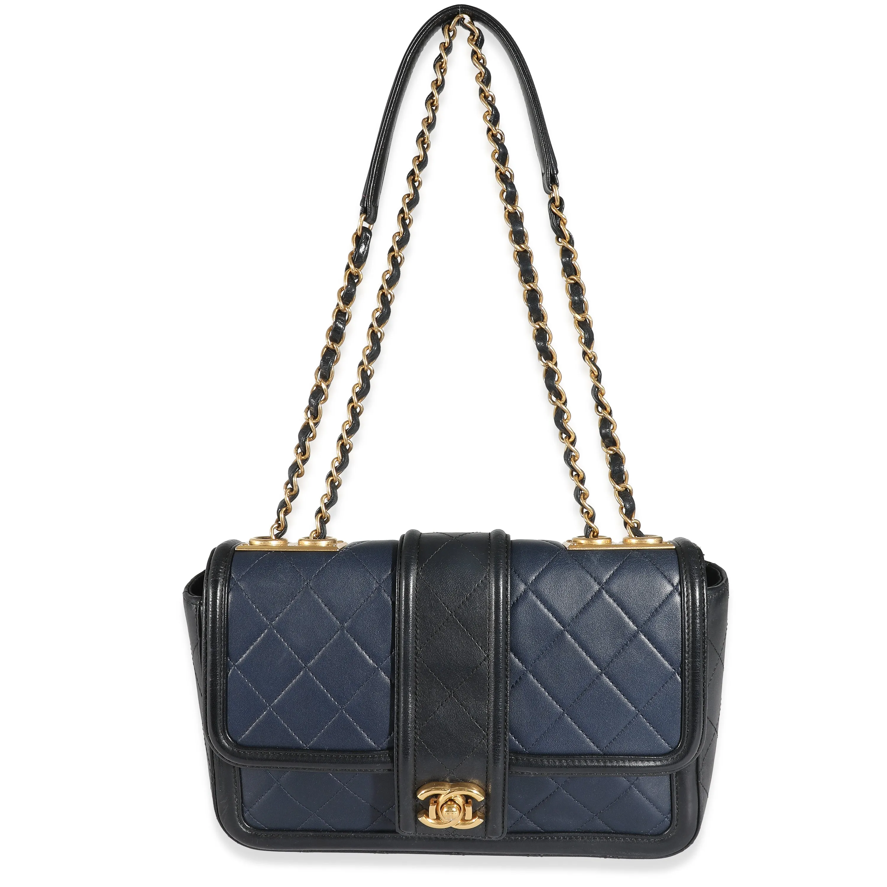 CHANEL Navy Black Quilted Lambskin Medium Elegant CC New Bag