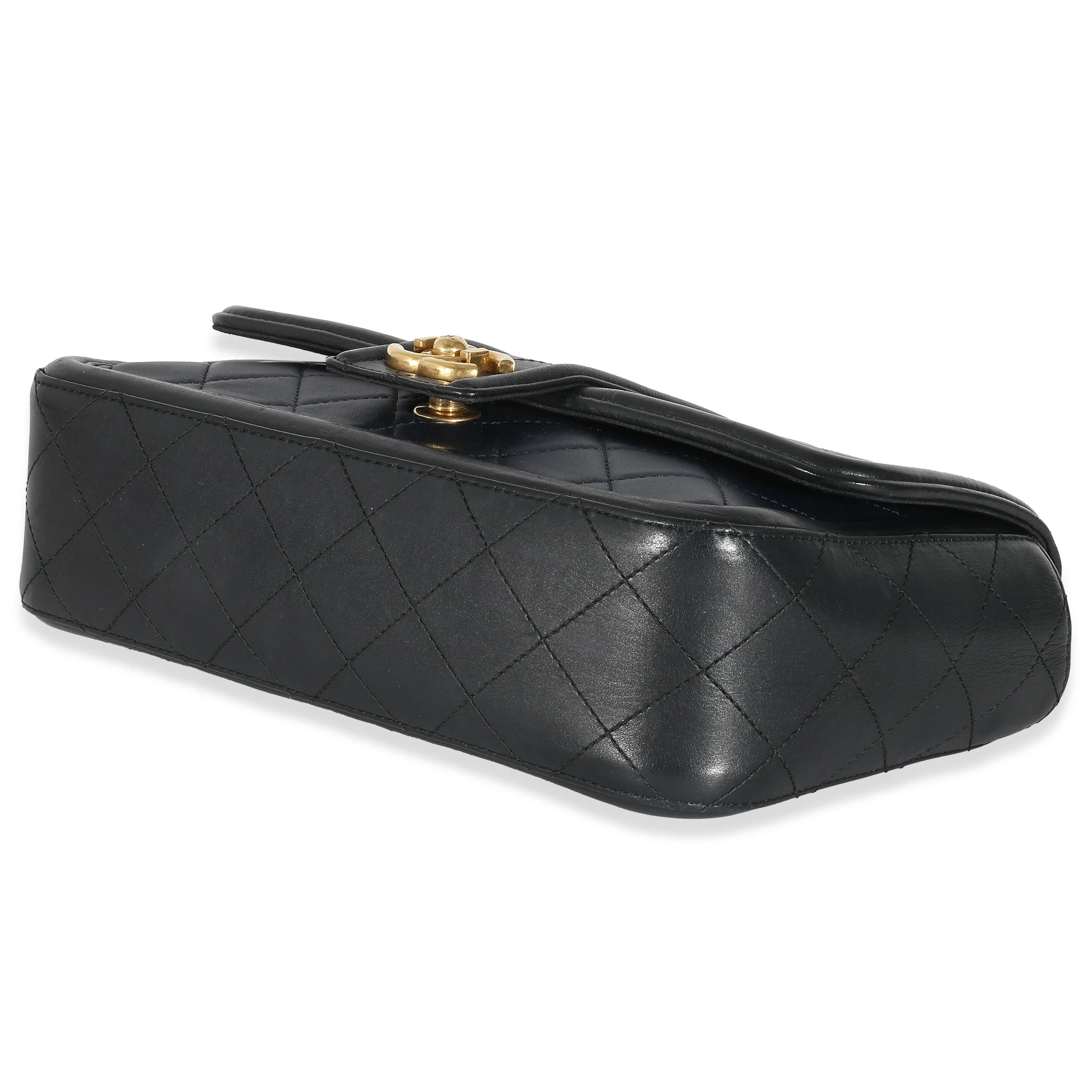 CHANEL Navy Black Quilted Lambskin Medium Elegant CC New Bag