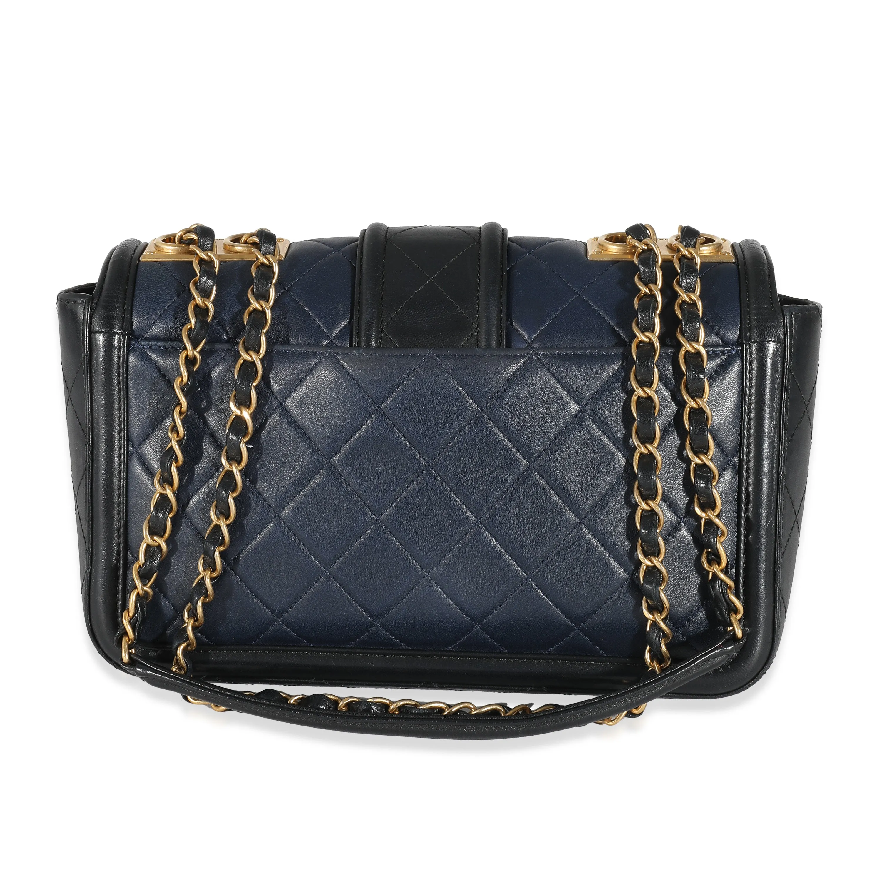 CHANEL Navy Black Quilted Lambskin Medium Elegant CC New Bag