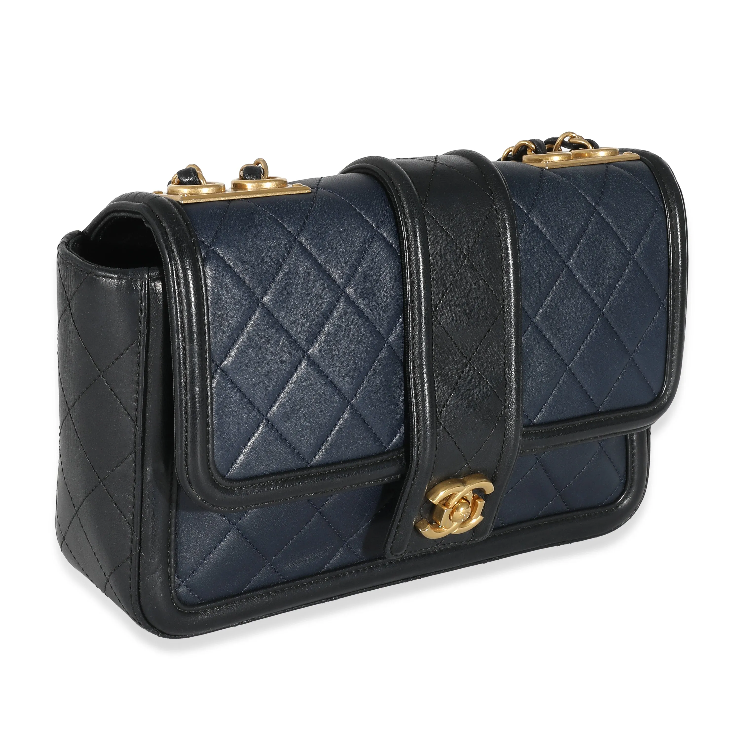 CHANEL Navy Black Quilted Lambskin Medium Elegant CC New Bag