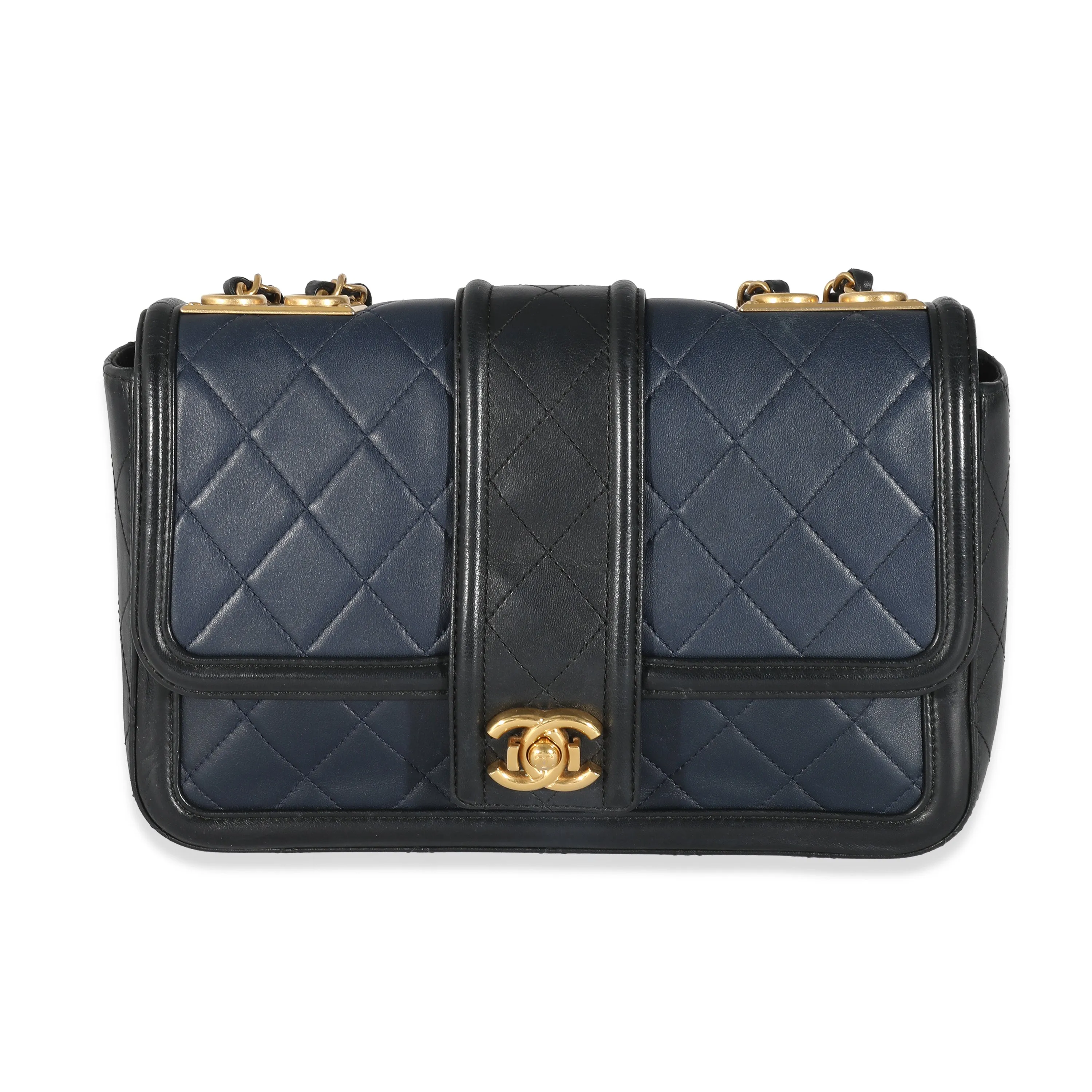 CHANEL Navy Black Quilted Lambskin Medium Elegant CC New Bag