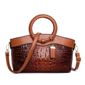 Classic Croc-Embossed Satchel in Auburn