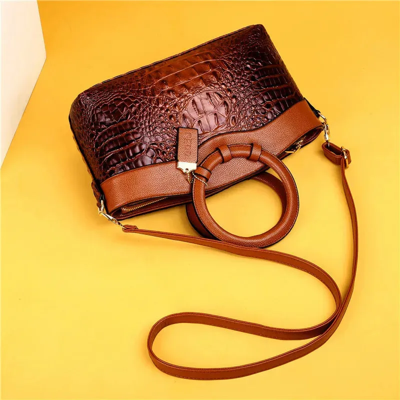 Classic Croc-Embossed Satchel in Auburn