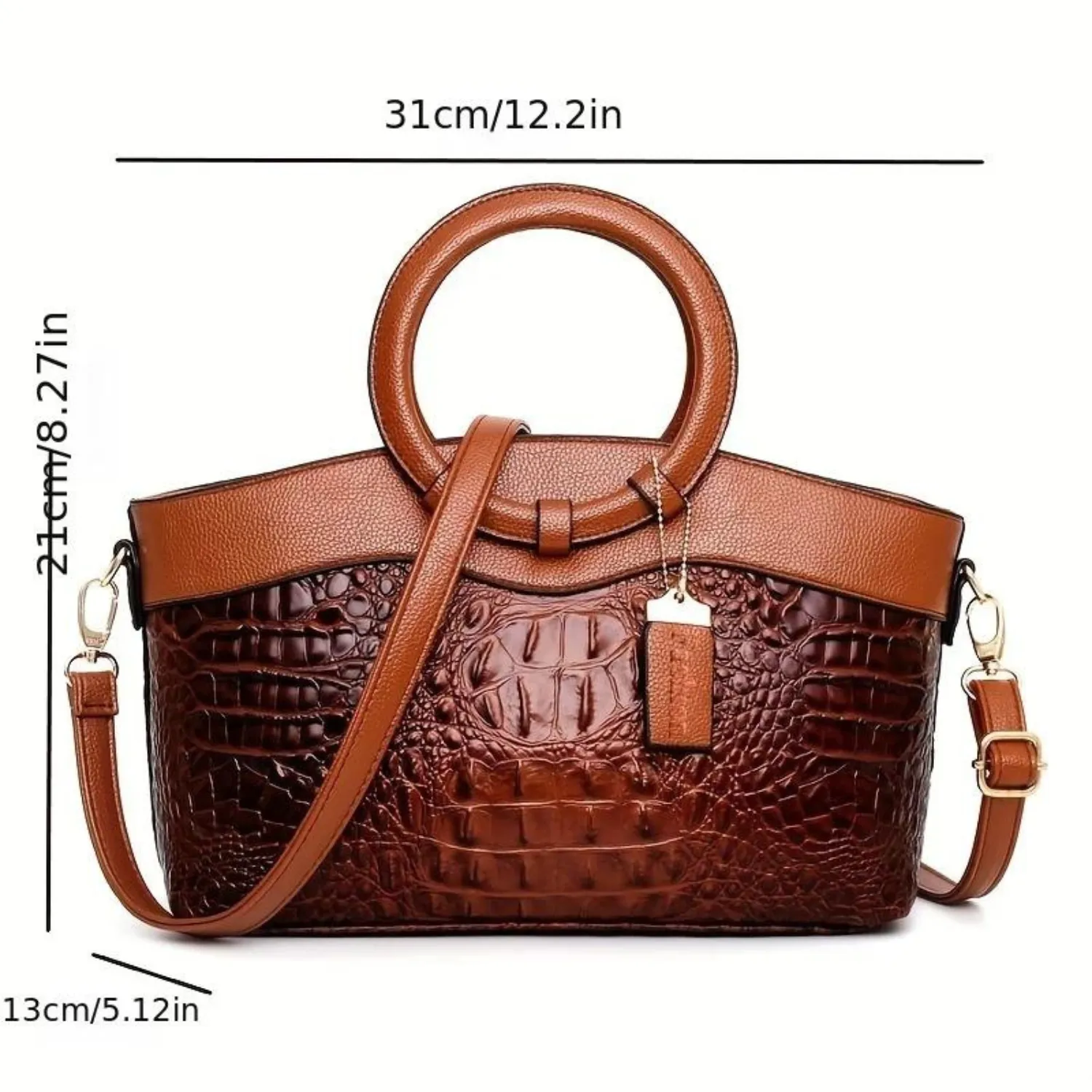 Classic Croc-Embossed Satchel in Auburn