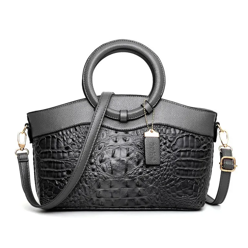 Classic Croc-Embossed Satchel in Auburn
