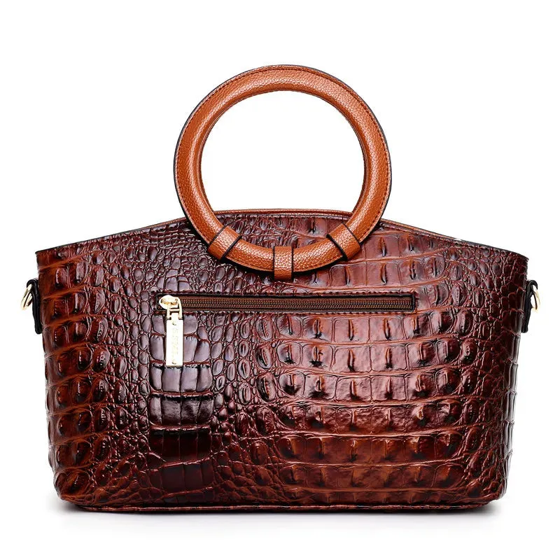 Classic Croc-Embossed Satchel in Auburn
