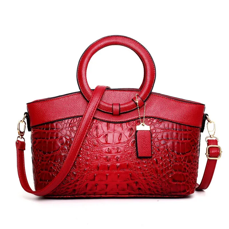 Classic Croc-Embossed Satchel in Auburn