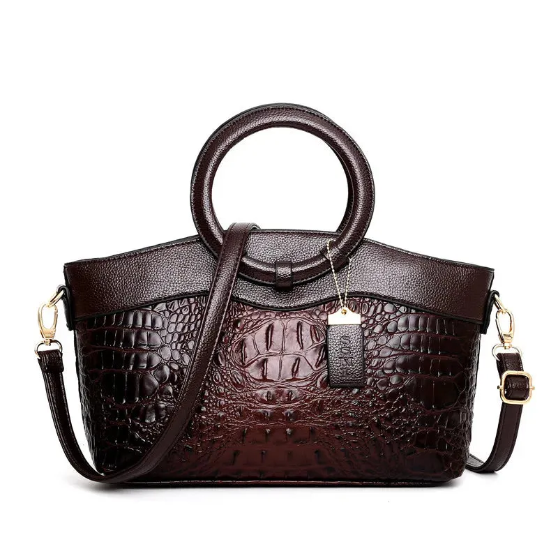 Classic Croc-Embossed Satchel in Auburn