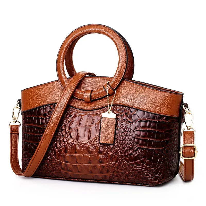 Classic Croc-Embossed Satchel in Auburn