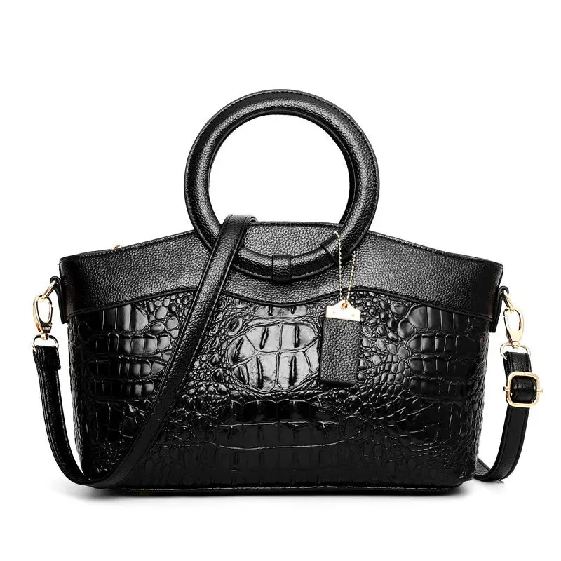 Classic Croc-Embossed Satchel in Auburn