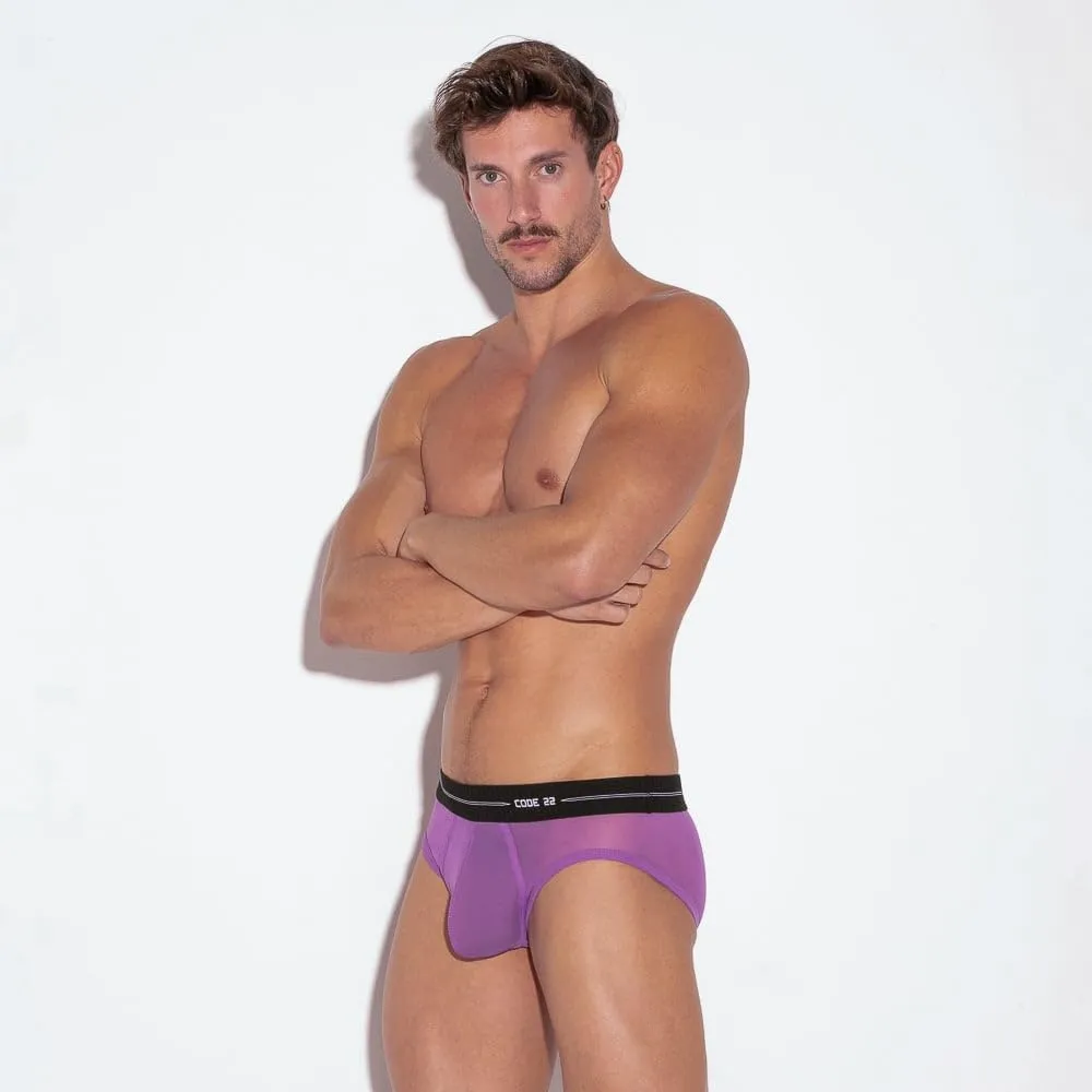 CODE 22 - Mens Briefs Underwear - Sheer Mesh Brief Grape
