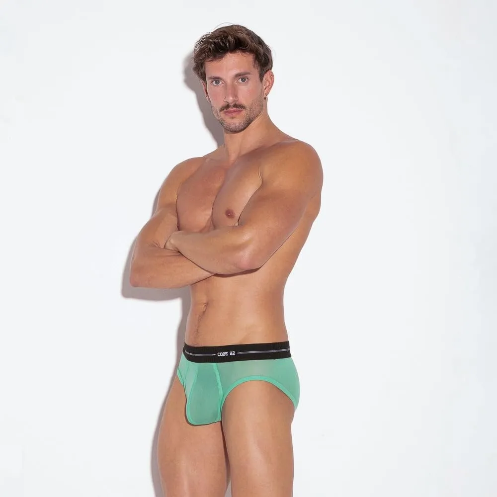 CODE 22 - Mens Briefs Underwear - Sheer Mesh Brief Green