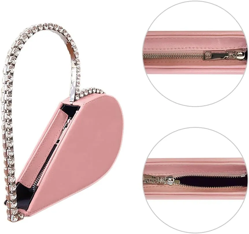 Cute Mini Heart Shape Evening Clutch Bag, Rhinestone Diamond Frame Wedding Party Purse Handbag for Women