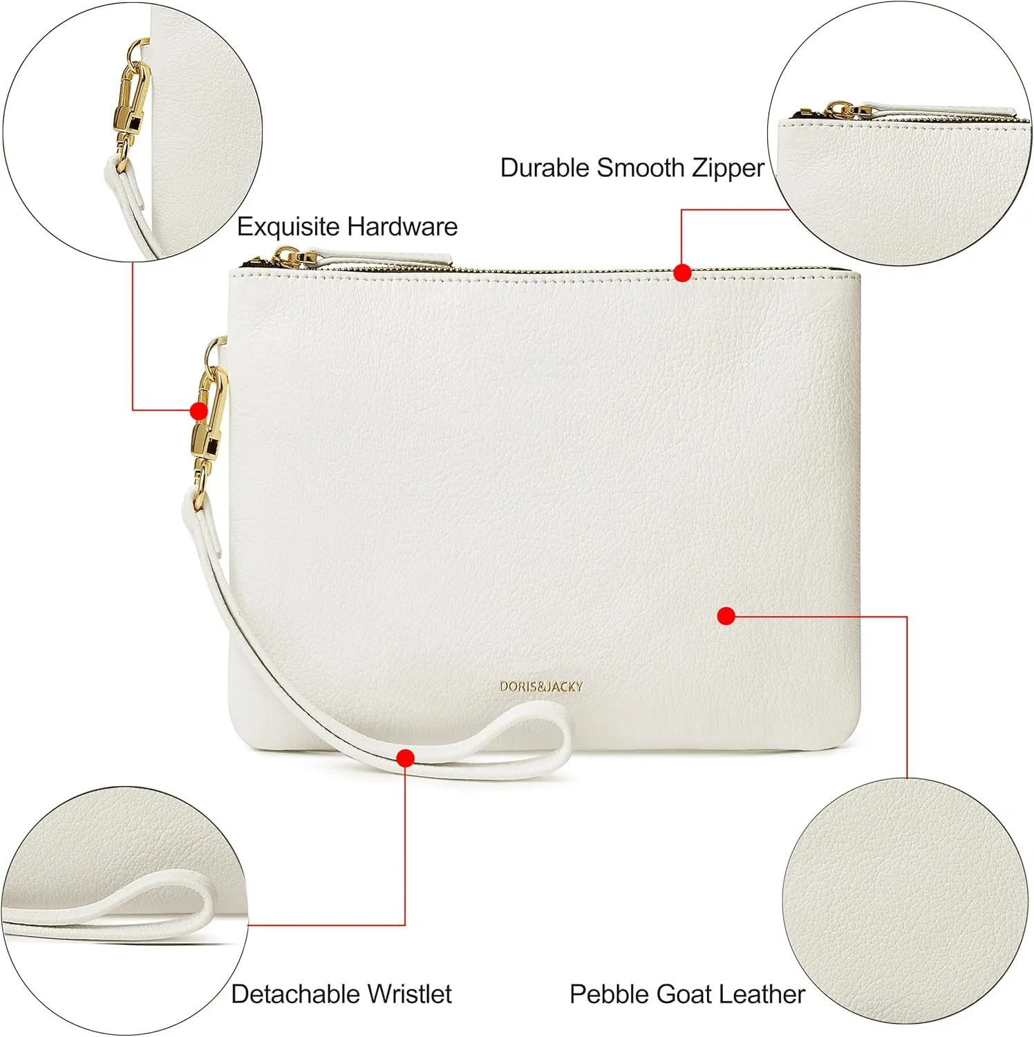 DORIS&JACKY Lambskin Leather Wristlet Clutch Purse For Women Large Soft Designer Wallet With Strap