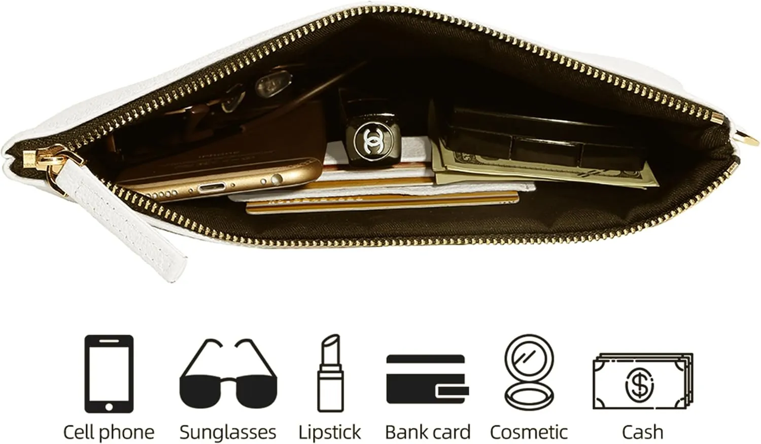 DORIS&JACKY Lambskin Leather Wristlet Clutch Purse For Women Large Soft Designer Wallet With Strap