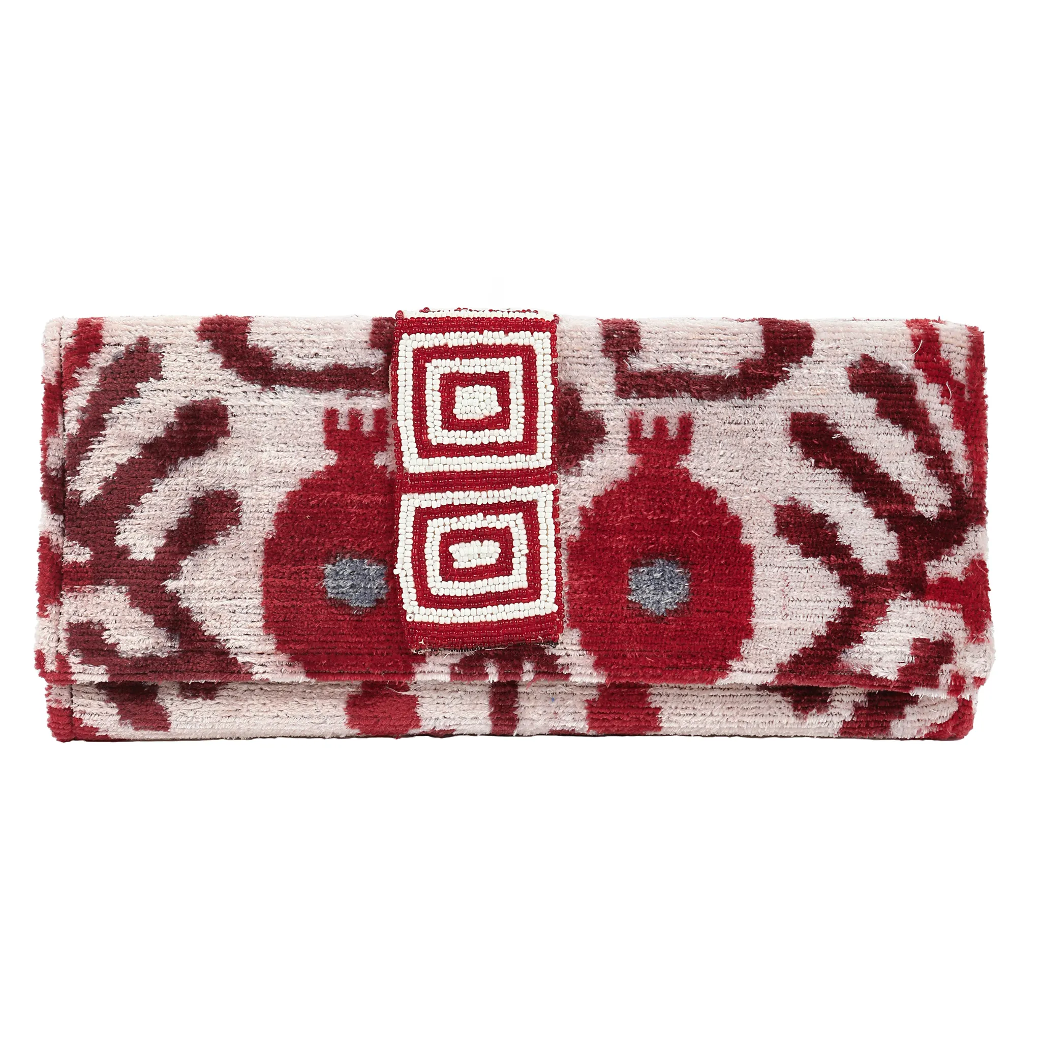 Du Monde Collection- Luberon Velvet Ikat Clutch - Red, White