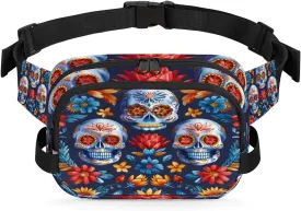 Fanny Pack for Men Women, Waterproof Sports Waist Bag Pack, Mexican Floral Skeleton Belt Bag for Travel Hiking Running, Travel Chest Bag with Adjustable Strap, Colorful Flowers Skeleton