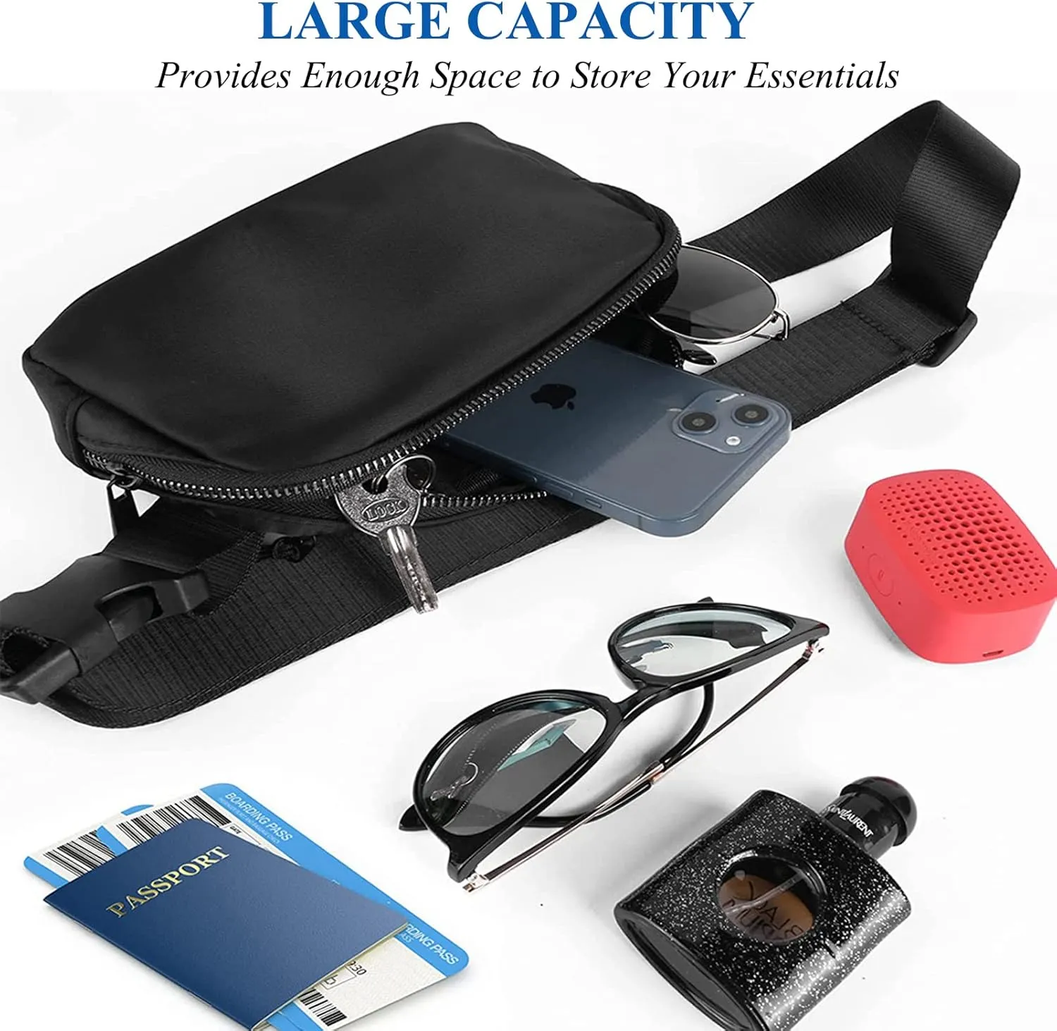 Fanny Pack for Women Men,Fashion Crossbody Bag Mini Belt Bag with Adjustable Strap and 11.8in Extension Belt, Waterproof Waist Bag for Outdoor Running Hiking Walking Travel (Black)