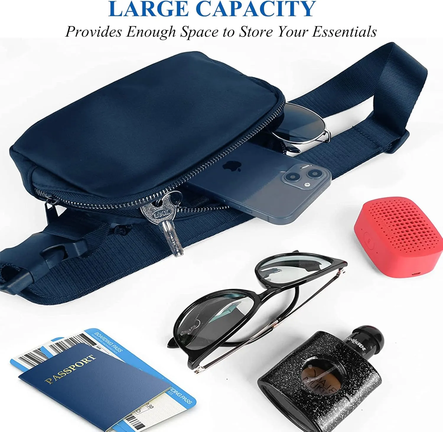 Fanny Pack for Women Men,Fashion Crossbody Bag Mini Belt Bag with Adjustable Strap and 11.8in Extension Belt, Waterproof Waist Bag for Outdoor Running Hiking Walking Travel (Navy Blue)