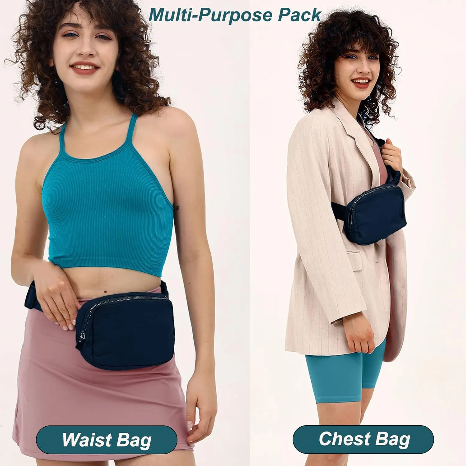 Fanny Pack for Women Men,Fashion Crossbody Bag Mini Belt Bag with Adjustable Strap and 11.8in Extension Belt, Waterproof Waist Bag for Outdoor Running Hiking Walking Travel (Navy Blue)