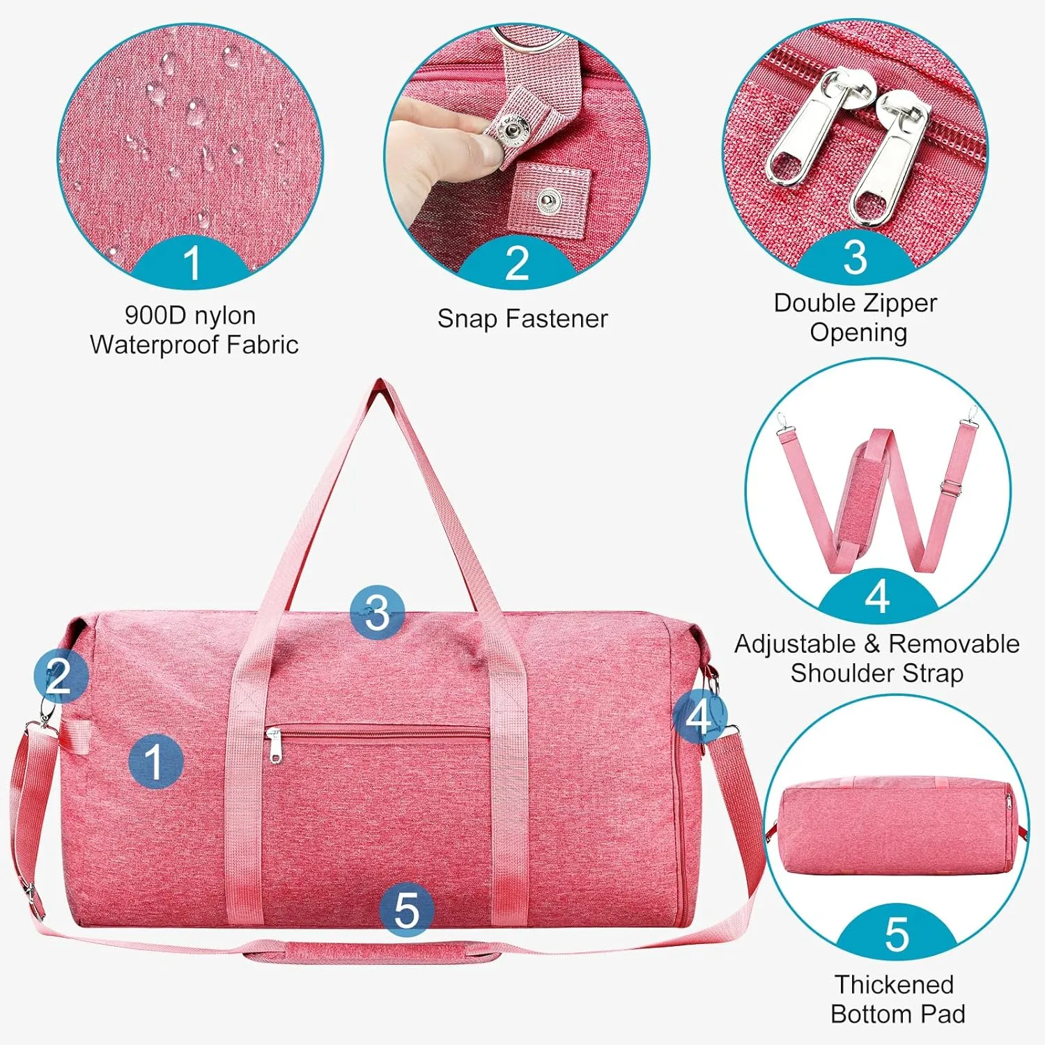 Felipe Varela For Spirit Airlines Personal Item Bag 18x14x8, Foldable Travel Duffel Bags Small Overnight weekender Gym Duffle Carry on Luggage Underseat Bag with Wet Pocket(Pink, 30L)