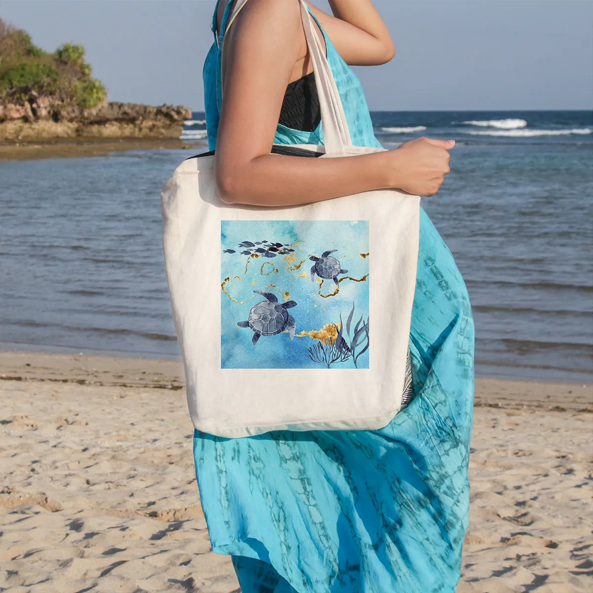 Golden Sea Turtle Bay Beach Tote