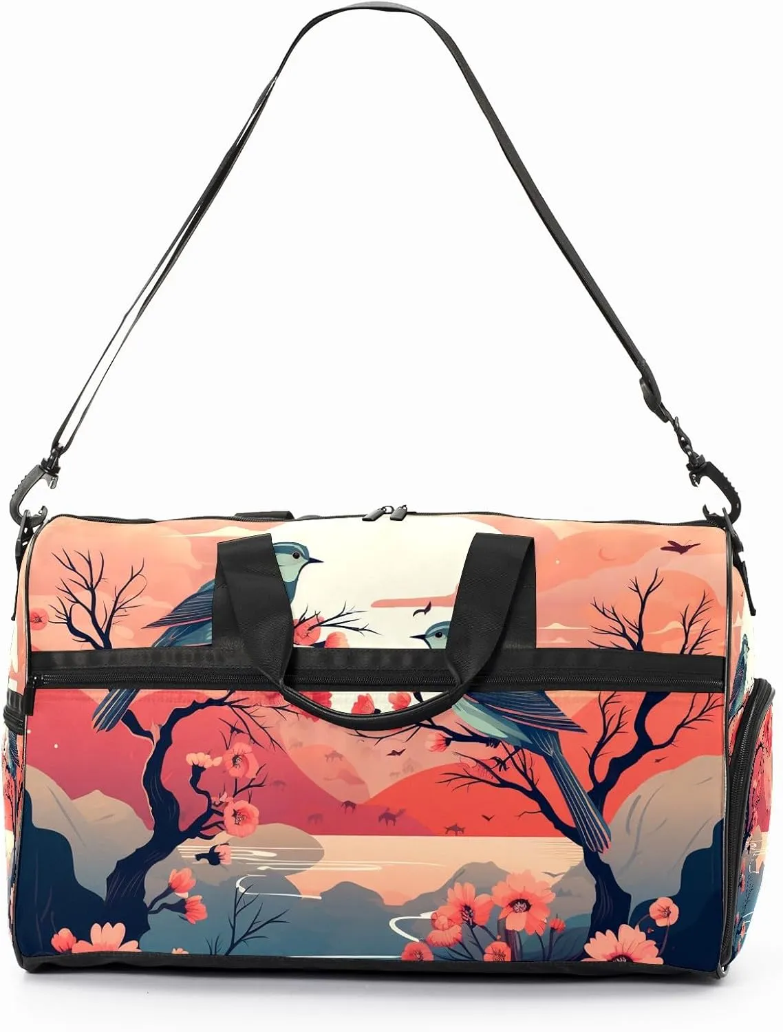 Gym Bag for Women, Carry on Weekender Overnight Bag, Travel Duffel Bags, Personal Item Travel Bag Tote Bag Workout Dance Bag, Chinese Painting Bird - 8