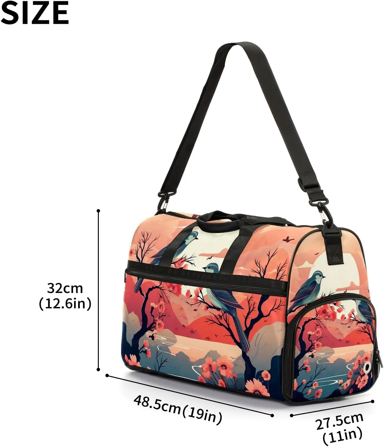 Gym Bag for Women, Carry on Weekender Overnight Bag, Travel Duffel Bags, Personal Item Travel Bag Tote Bag Workout Dance Bag, Chinese Painting Bird - 8