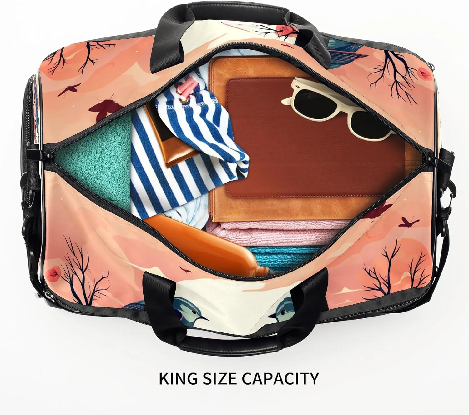 Gym Bag for Women, Carry on Weekender Overnight Bag, Travel Duffel Bags, Personal Item Travel Bag Tote Bag Workout Dance Bag, Chinese Painting Bird - 8