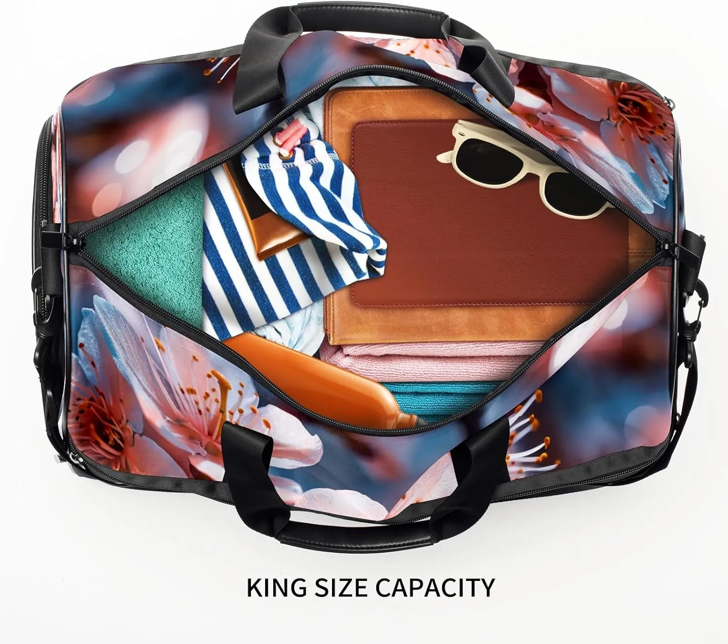 Gym Bag for Women Men, Yoga Bag with Shoe Pocket, Travel Duffel Tote Bag for Plane, Workout, Swimming, Weekend Overnight Bag Carry on Bag Hospital Holdalls, Dream Peach Blossom - 2